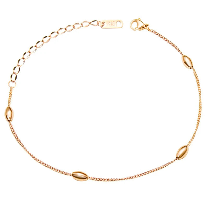 Trendy Minimalist  PVD Plating Stainless Steel  Link Chain Oval Beads Charms Bracelet Anklet