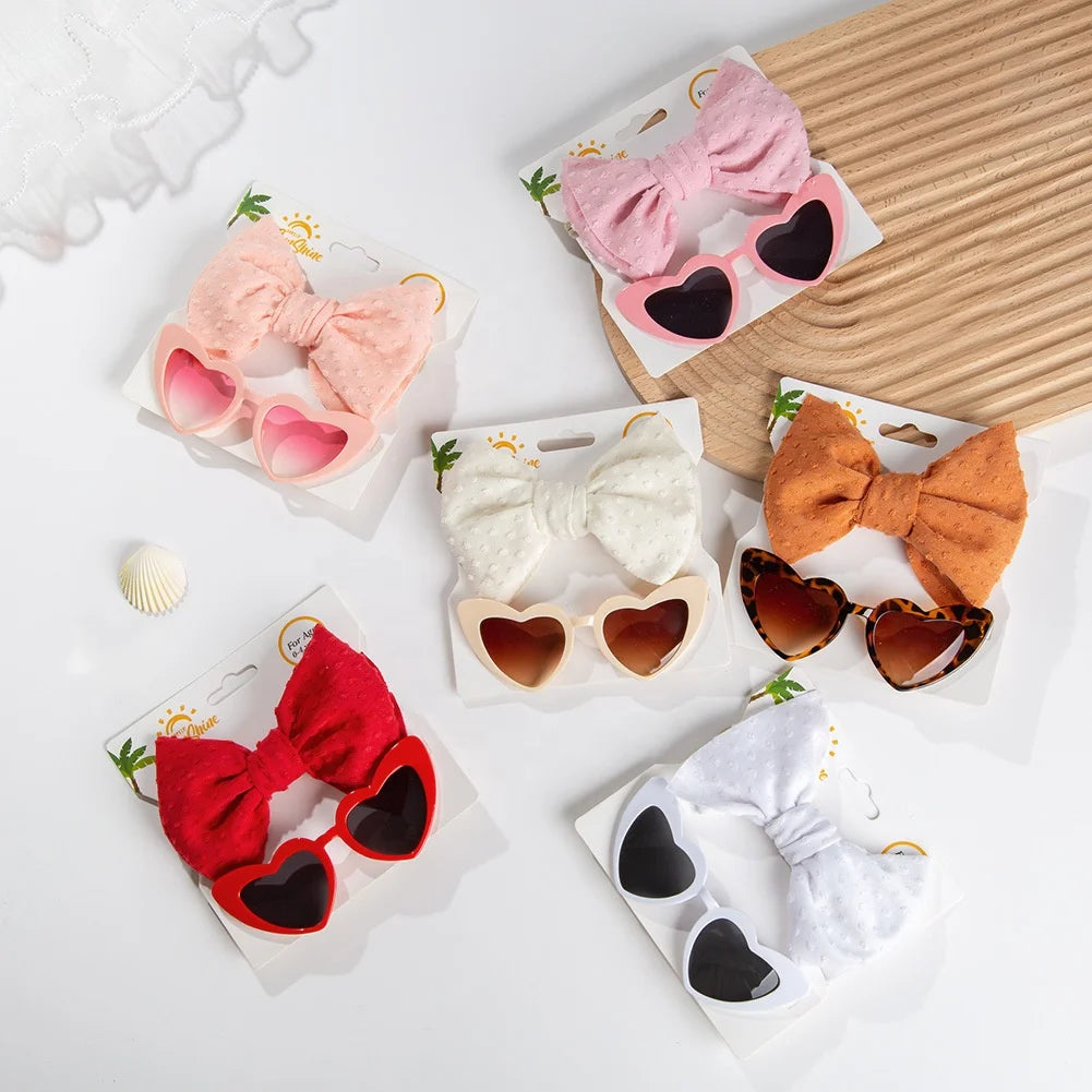 6 Colors Kids Headbands and Sunglasses Set Fashion Big Bow Headbands Baby Girl