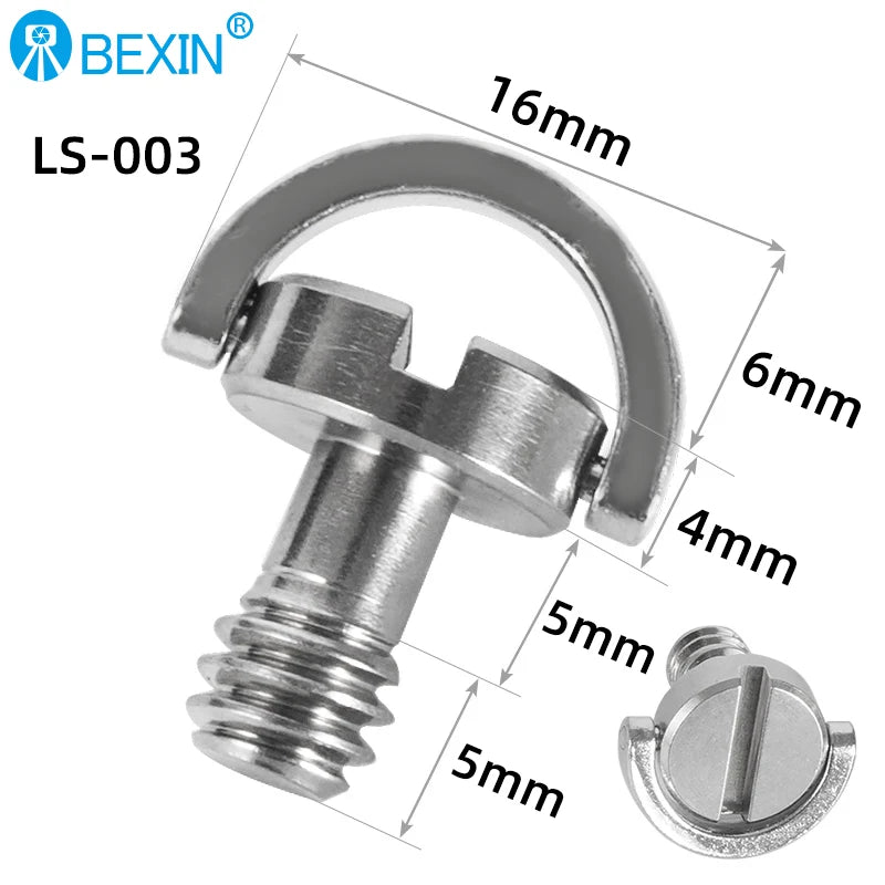 BEXIN Stainless Steel Small D Ring Screws 1/4-20 Thread Hidden Locking Type Camera Tripod Screws