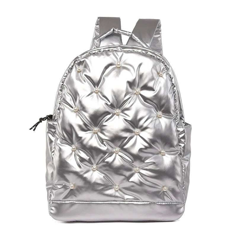 Multi-Pockets Fashion Space Puffer Padded Down Back Pack Bag Other Travel Women School Winter Backpack for Girs