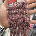 Natural Multicolor Faceted 4X4mm Cube Square Dice Tourmaline Beads Pink Green Yellow Gemstone for Jewelry Making