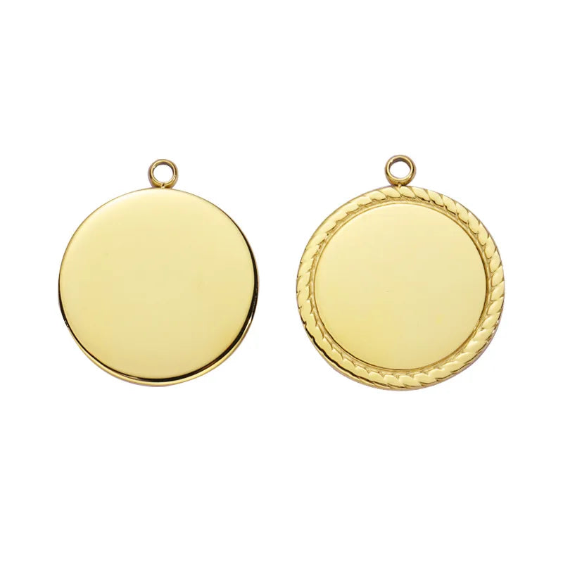 Hot Sale Mirror Polished Stainless Steel Lace Geometric Jewelry Accessories Round Smooth Logo Laser Pendant Charms
