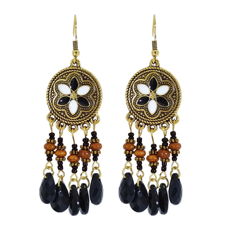 2023 Vintage Bohemian Jewelry Ethnic Colorful Statement Alloy Dangle Earrings Acrylic Beads Tassel Drop Earrings