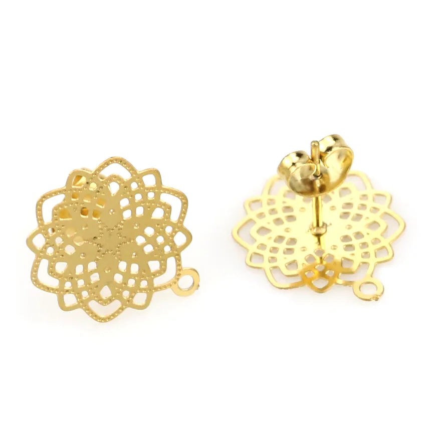 Diy Handmade Jewelry Accessories Stainless Steel Hollow Out Stud Earrings Hook Vacuum Plating Stud Earrings Bohemian