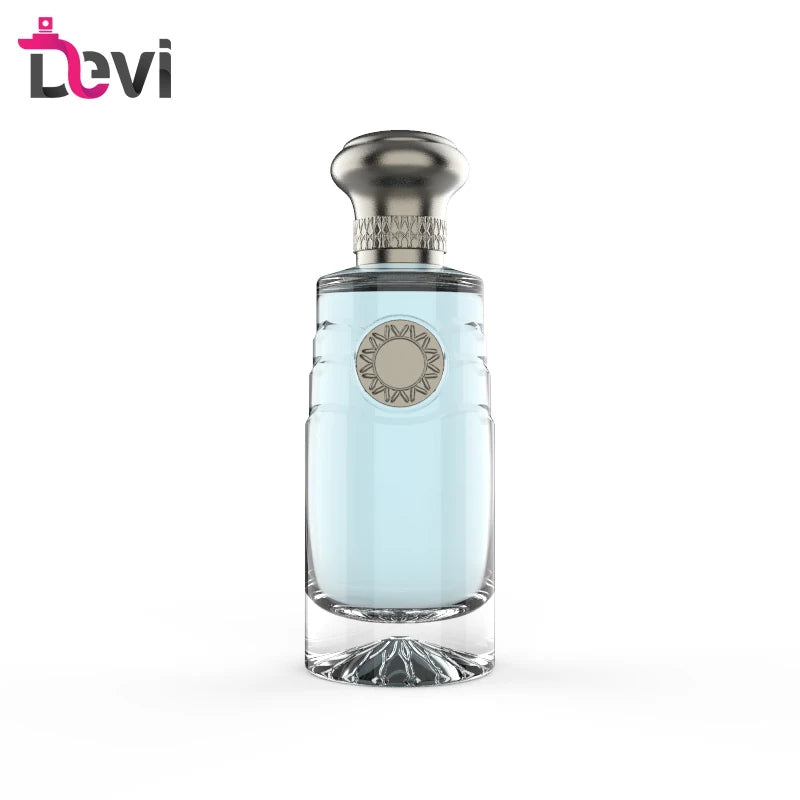Devi Cylindrical Glass Perfume Bottles 100ml Luxury Aluminum Alloy Cap Customizable Color Refillable Empty Container Pump