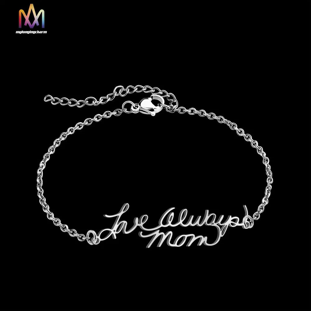Love Mon Engraved Gift Mother and Daughter Bracelets En Acier Inoxydable Bracelet Femme