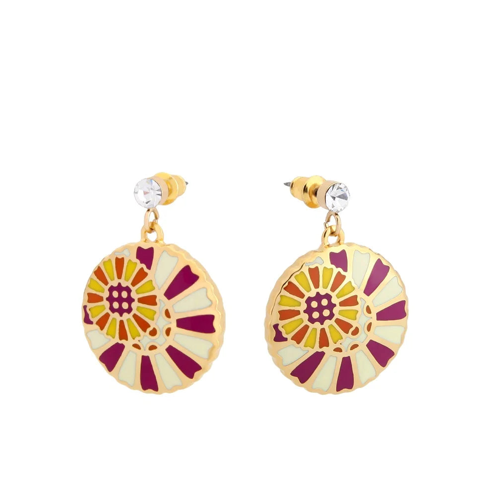 Flower Design Big Round Hoop Earring Diamond Long Earrings Enamel Earring for Women Ladies Jewelry Accessory
