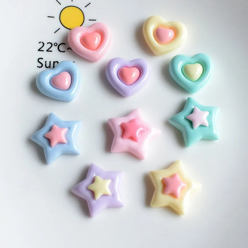Colorful Heart Resin Flatback Cabochon Charms for DIY Jewelry Making Nail Art Cream Glue Hairclips Craft Decoration