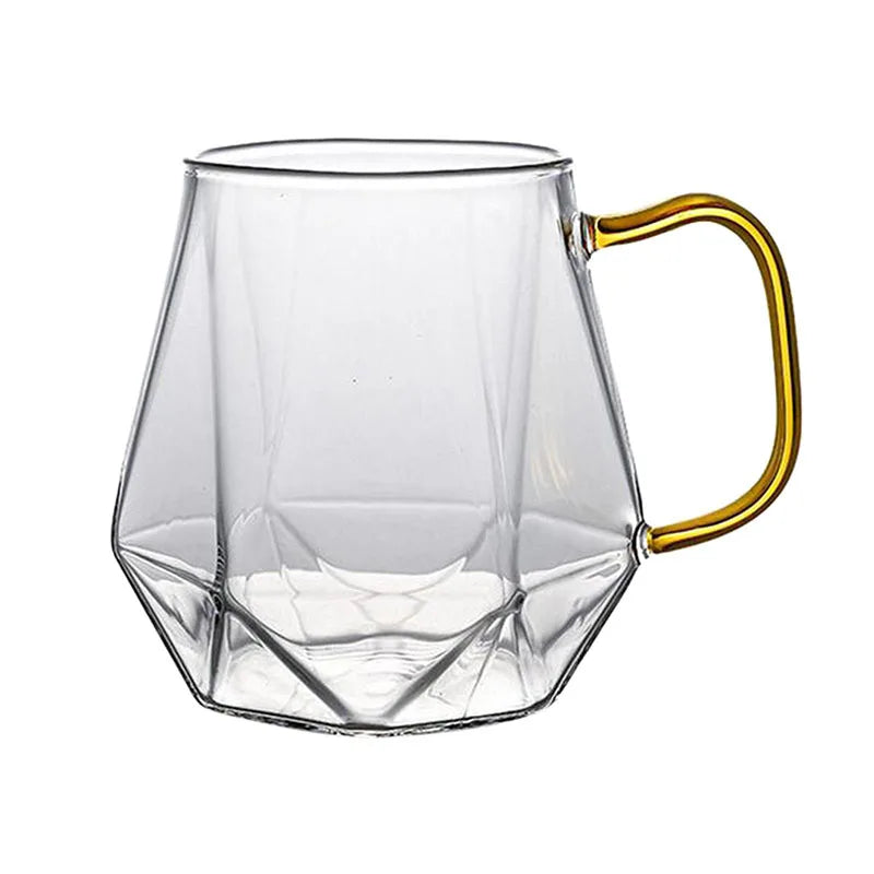 Diamond Design Crystal Glass Clear Transparent Tea Glasses Mugs for Hot Espresso Liquor Glass Coffee Mugs With Handle 12oz