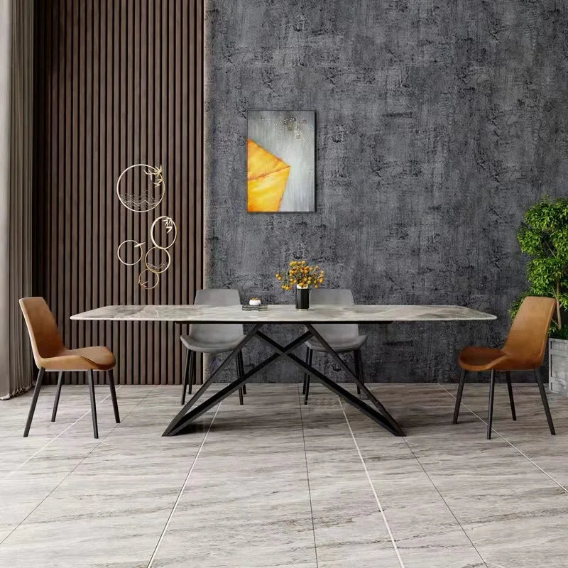 Metal Leg Dining Table With 6 Chairs Stainless Steel Frame Marble Stone Top Modern Luxury Dining Table Set Dining Room Furniture
