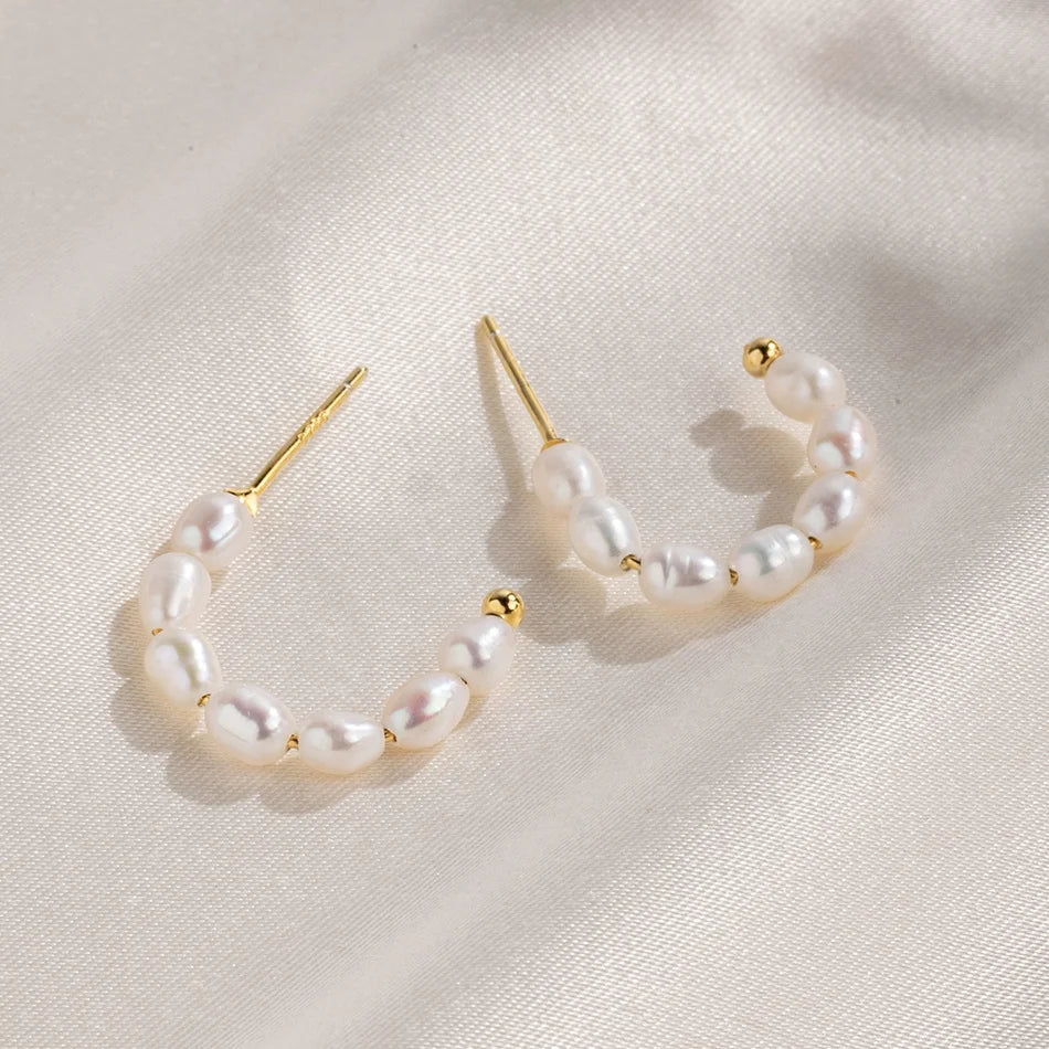 Nagosa Exquisite Women 18k Gold Vermeil Jewelry 925 Sterling Silver Freshwater Pearl Stacked Hoops Earrings
