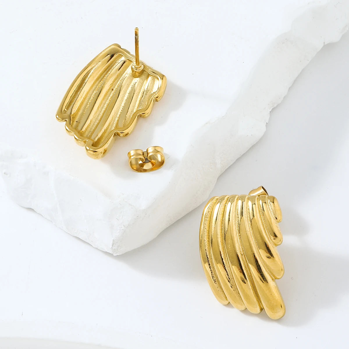 Texture Geometric Square Earrings Stainless Steel Geometric Irregular Fashion Jewelry Minimalist Geometric Banana Stud Earring