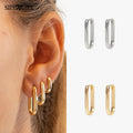 Plated Square Circle Rectangle Hoop Earrings for Women Hupures Ear Earrings Ear Piercing Jewelry Gold Sunlunewst ABS Brass 2023