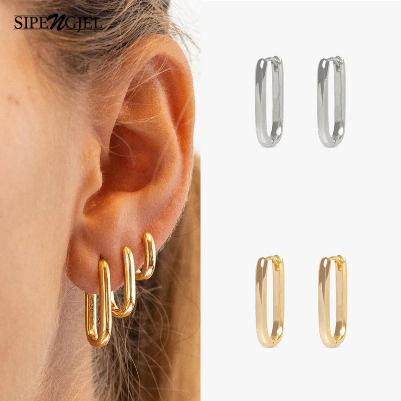 Plated Square Circle Rectangle Hoop Earrings for Women Hupures Ear Earrings Ear Piercing Jewelry Gold Sunlunewst ABS Brass 2023