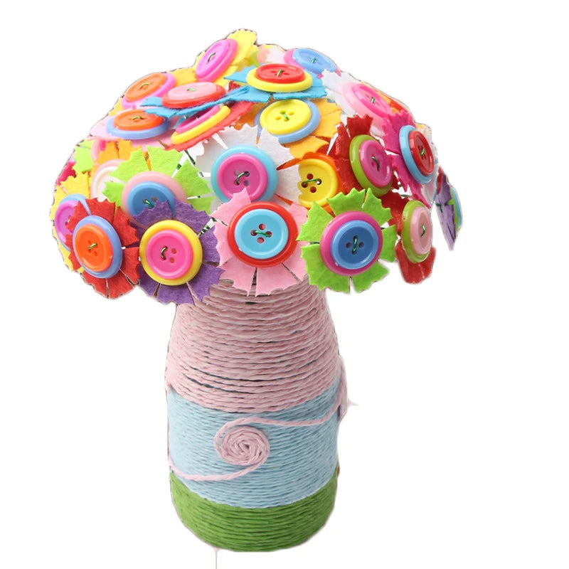 Button Kids DIY Felt Flower Bouquet Kit Educational Fabric Flower Craft for Home Decor for Children