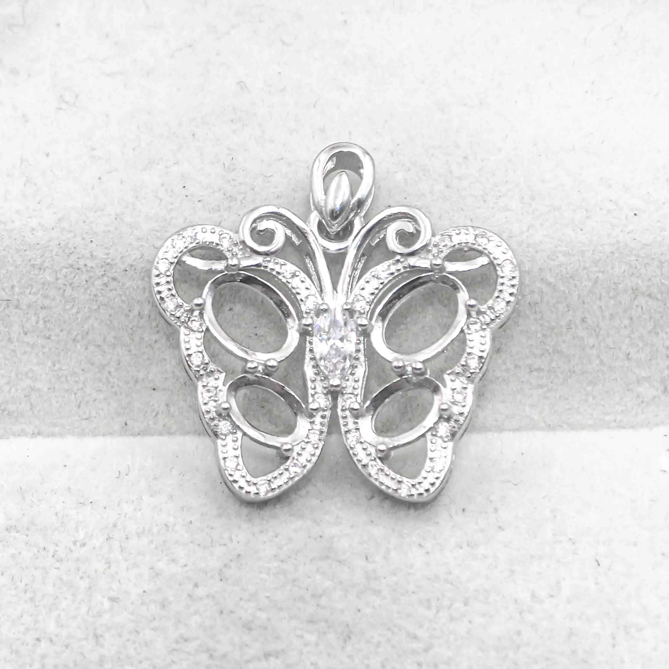 Sterling Silver 4*6+5*7mm Semi Mount Pendant Empty Frame Blank Support Setting S925 Base Hold Without Center Stone for DIY Inlay