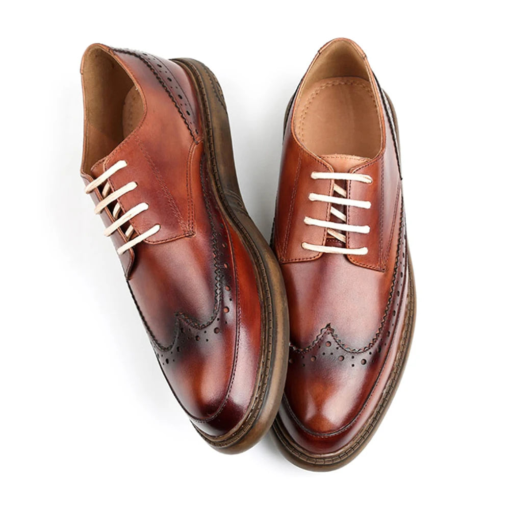 Men's New Fashion Genuine Leather Derby Shoes Comfortable Durable Lace-up Flat Dress Breathable Waterproof for Autumn