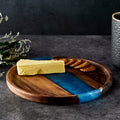 Round Epoxy Resin and Black Walnut Wood Tray Restaurant bar Home Decor Wooden Decorative Serving Tray