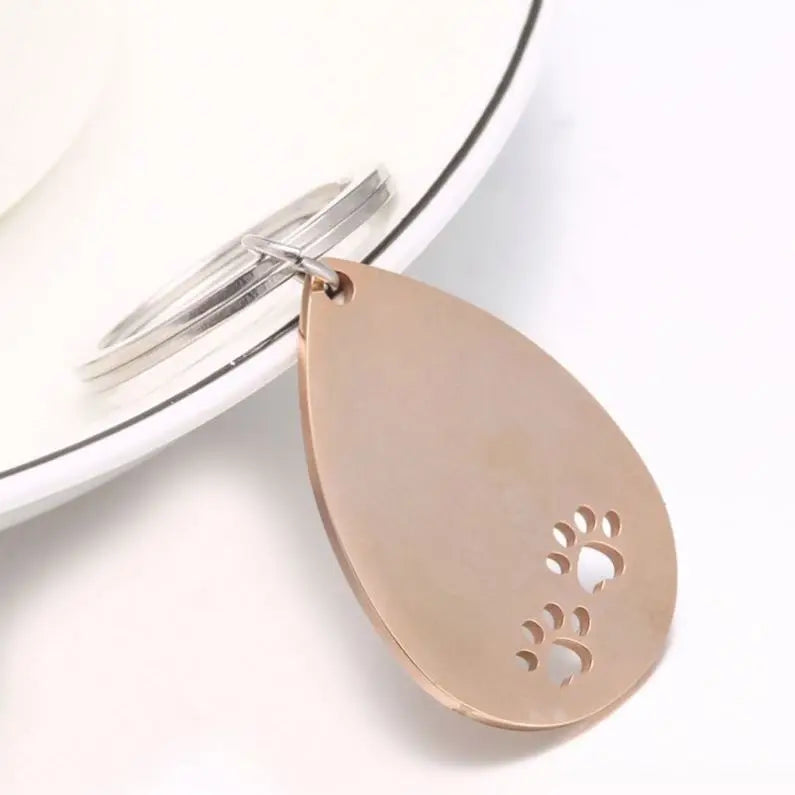 Fashion Custom Blank Metal Key Chains Stainless Steel Rose Gold Dog Paw DIY Pendant Tags QR Code Laser Engraving Blank Key Chain