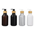 Matte Black Empty Pet Plastic Shampoo Bottles Luxury 300 ml Shampoo and Conditioner Bottles with Bamboo Color Pump