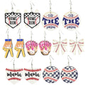 Vintage Baseball Earrings Wood Charm Bow Mama Sport Earrings Jewelry Gift for Women
