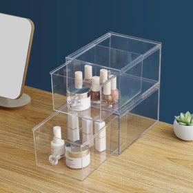 Clear Storage Drawer Organizer Double Layer Stackable Organizer Drawers
