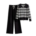 Spring Autumn Knitted Cardigan Set Casual Loose Striped Knitted Cardigan and Knitted Pants Set Knitted Two Piece Set for Women