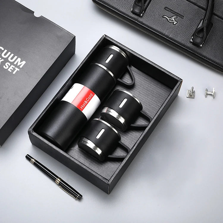 Custom logo Luxury Corporate Business Gift Box Set Drinkware Set Thermos Vacuum Flask Stainless Steel Water Bottle with 2 Cup