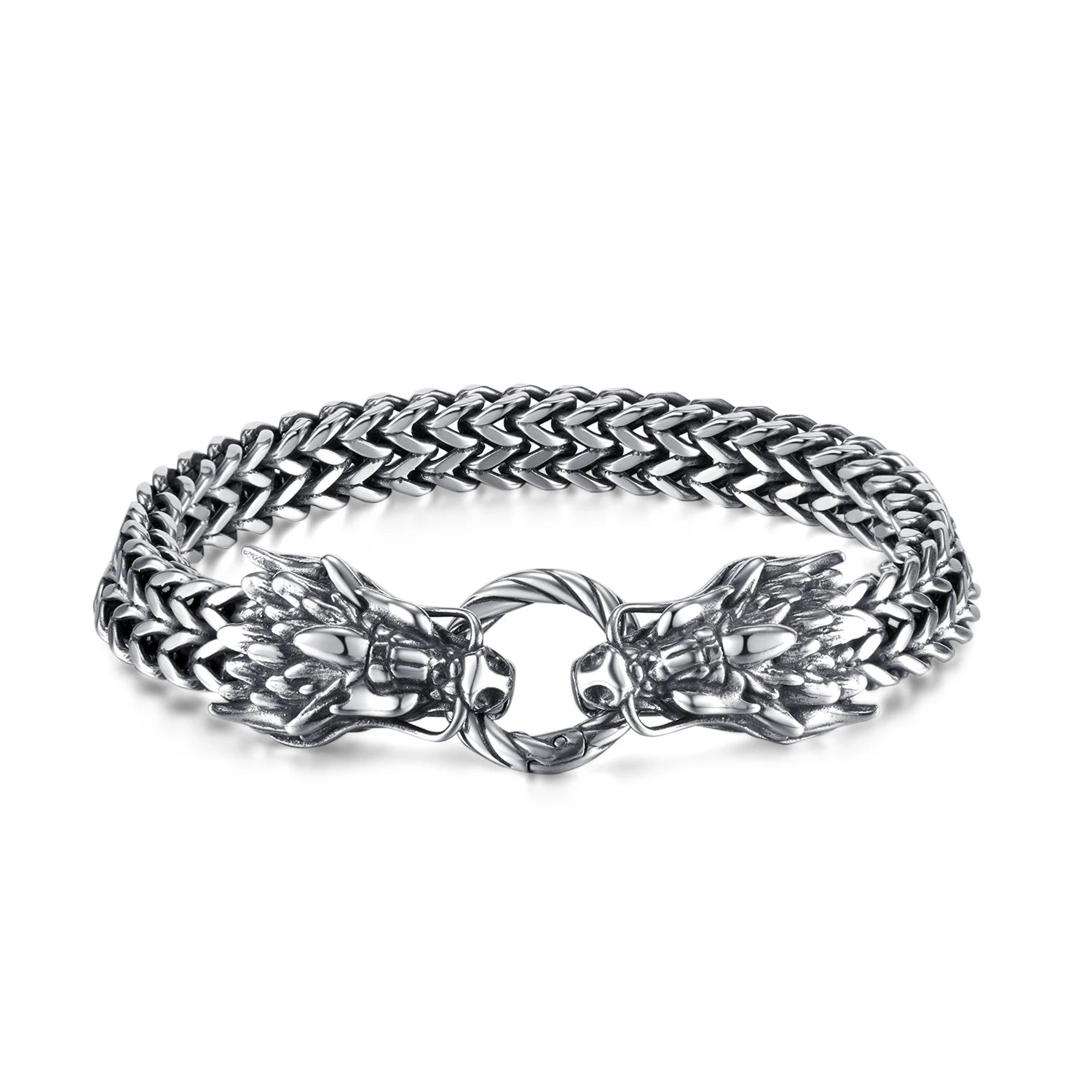 Punk Cuff European American Personality Domineering Double Dragon Dead Titanium Steel Bracelet High-end Cast Bracelet for Male