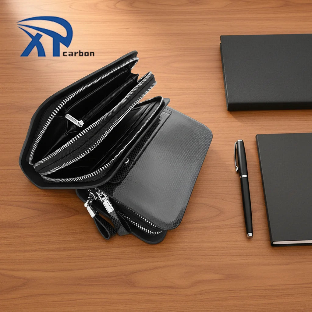 New Product Business Waterproof Bag Carbon Fiber Money Wallet Zipper Wallet logo Pattern Wallet