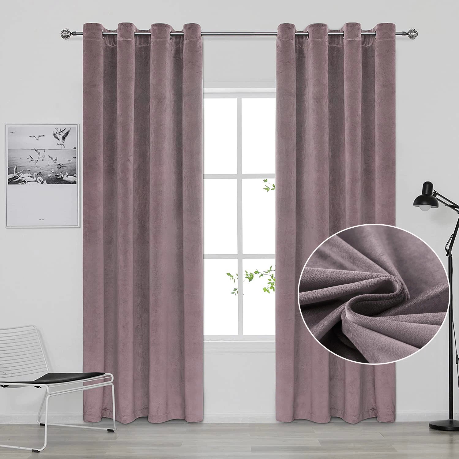 Home Decor Dark Dusky Blush Pink Crushed Velvet Velour Drapes Blackout Curtains Bedroom for Window
