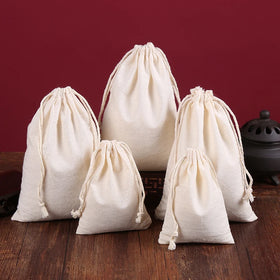 Linna Recyclable Organic Small Canvas Cotton Drawstring Bags 4*6 Inch for Food Seed Cotton Pouches
