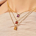 18K Gold Plated Female Clavicle Necklace Stainless Steel Rectangular December Birthstone Pendant with Colored Zircon Chains Type
