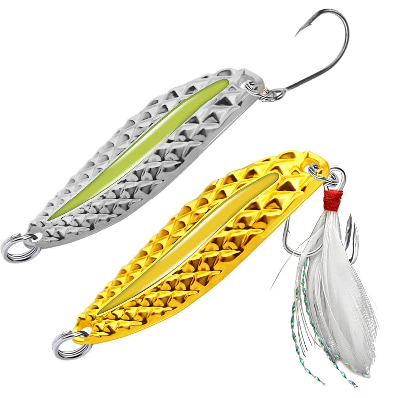 WEIHE 3.5g 5g 10g 15g Metal Spoon Fishing Lure With Single/Treble Hook Long-casting Bait Luminous Slice for Saltwater Freshwater