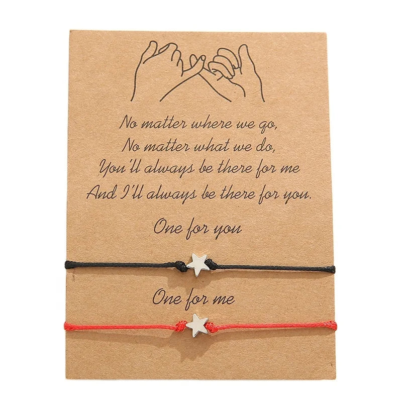 Customized Simple Design Leather Cord String Bracelet Couple Gold Star Charm Adjustable Lucky Red Rope Bracelet