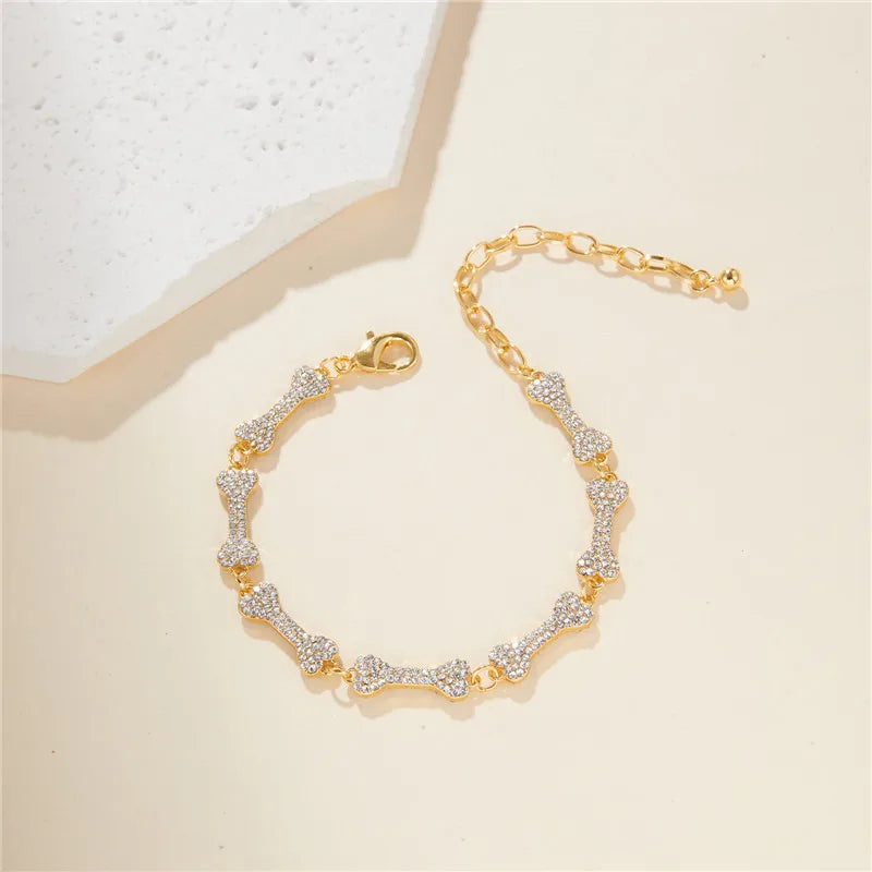 DE Trendy Hot Sale Hiphop Iced Fashion Alloy Crystal Jewelry Skeleton Bone Charm Pendant Anklet Bracelet Bangle Chain