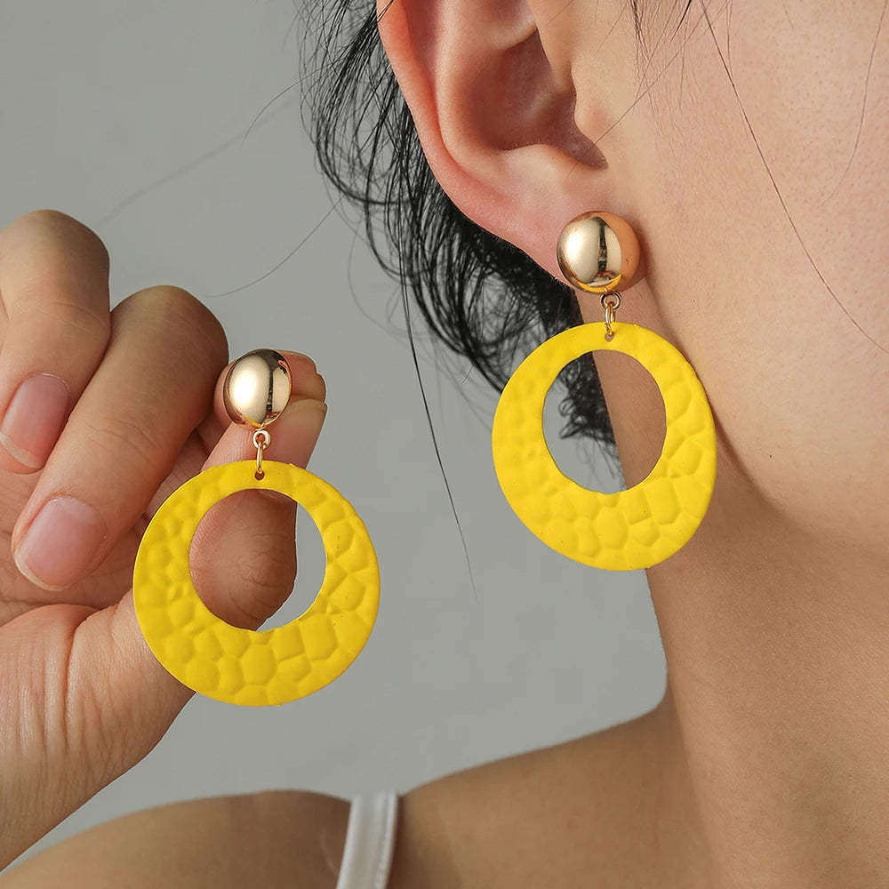 European and American Style Gold Metal Big Hollow Round Circle Drop Women Earrings Jewelry