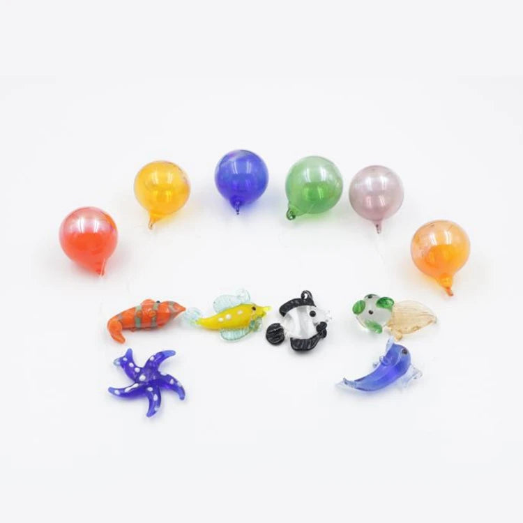 Mixed Designs Lampwork Floating Ball Murano Glass Bubble Fish for Aquarium Tank Decoration