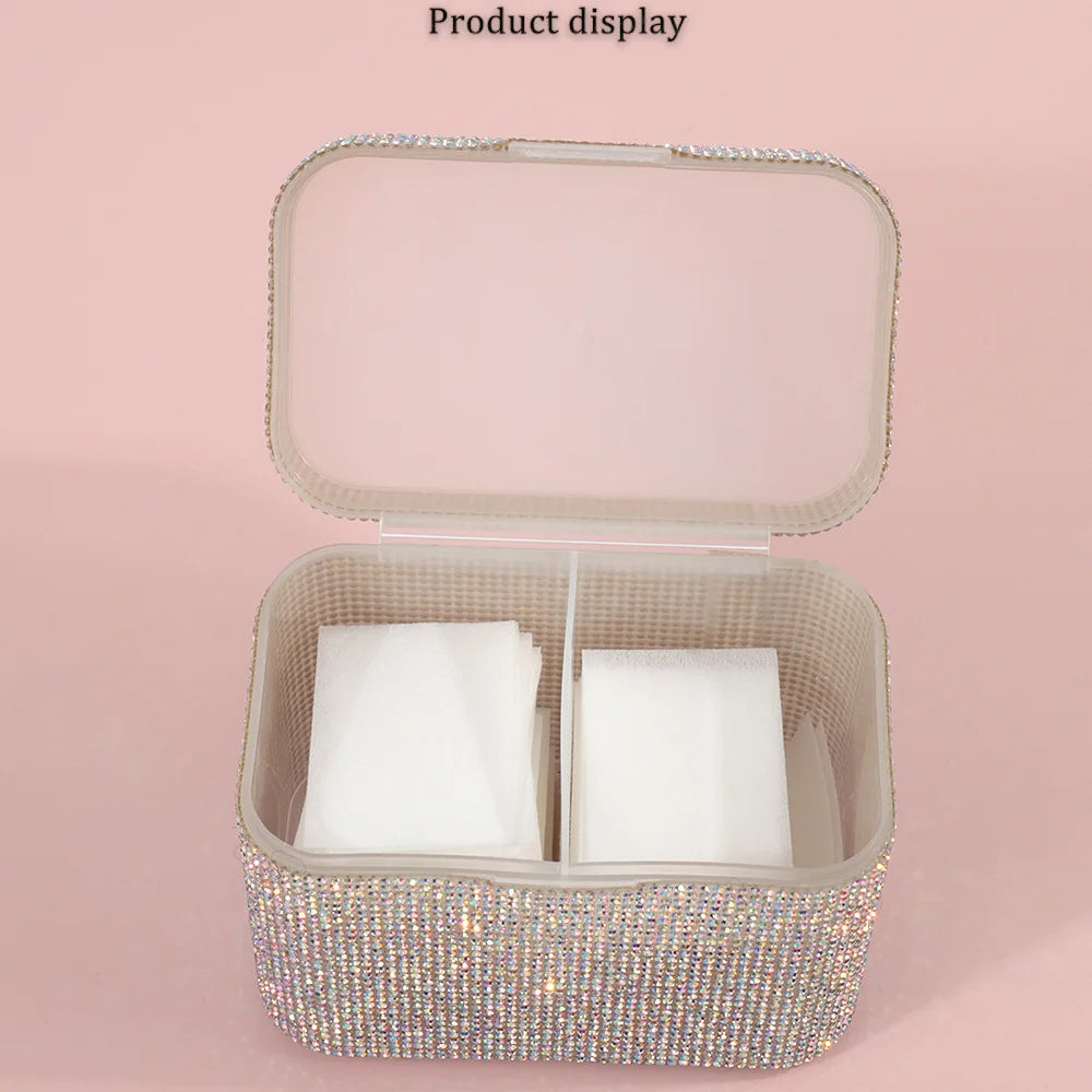 Desktop Diamond studded Cosmetics Storage Box Nail Wipe Storage Manicure Tools for Nail Salon Beauty