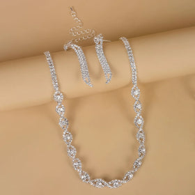Crystal Jewelry Sets Women and Bridal Fashion Eyes Shape Silver Color Austrian Rhinestones Necklaces Earrings Bridal Accessories