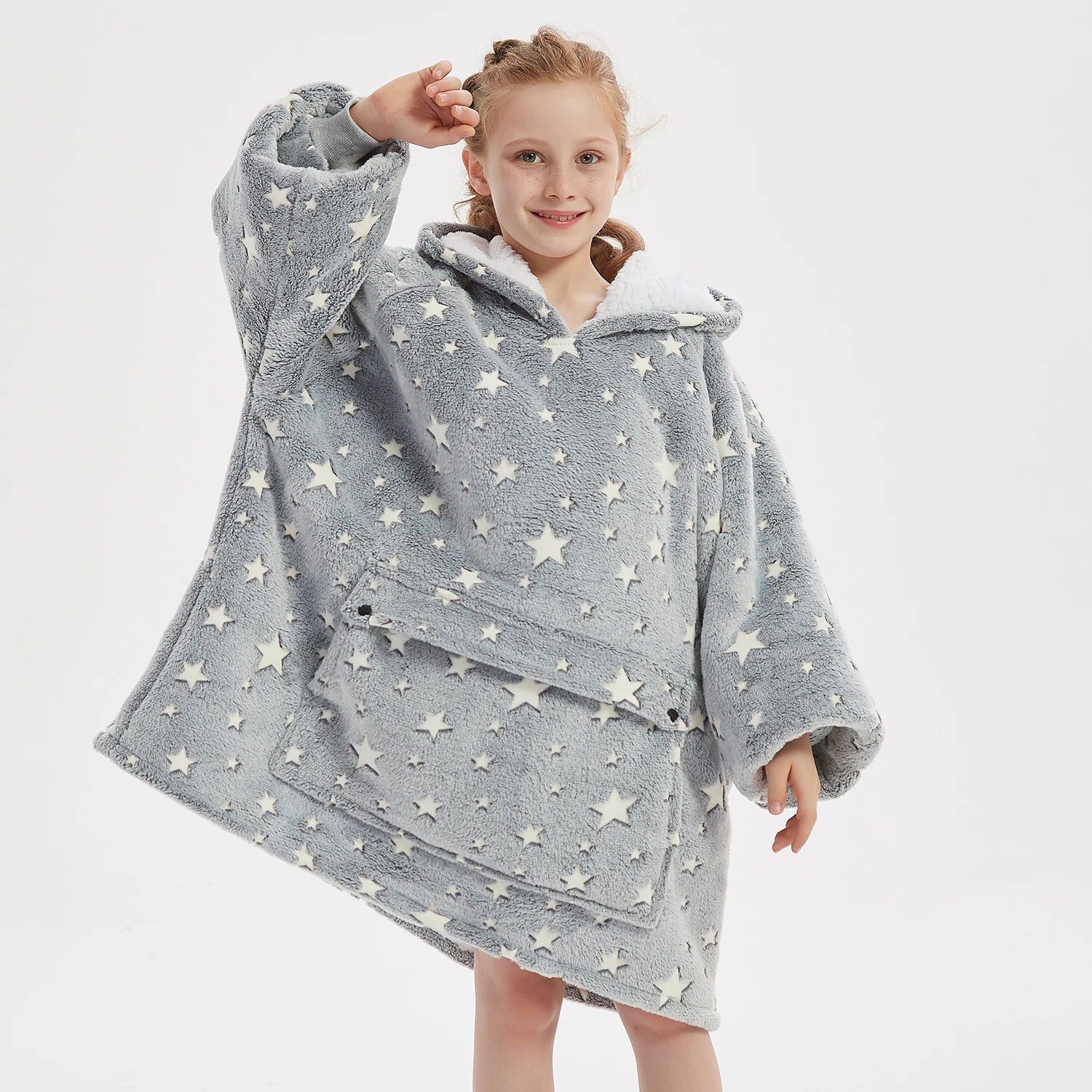 Cozy Celebrities Pattern 100% Polyester Wearable Hooded Blanket Luminous Sherpa Texture Customizable Design Machine Washable