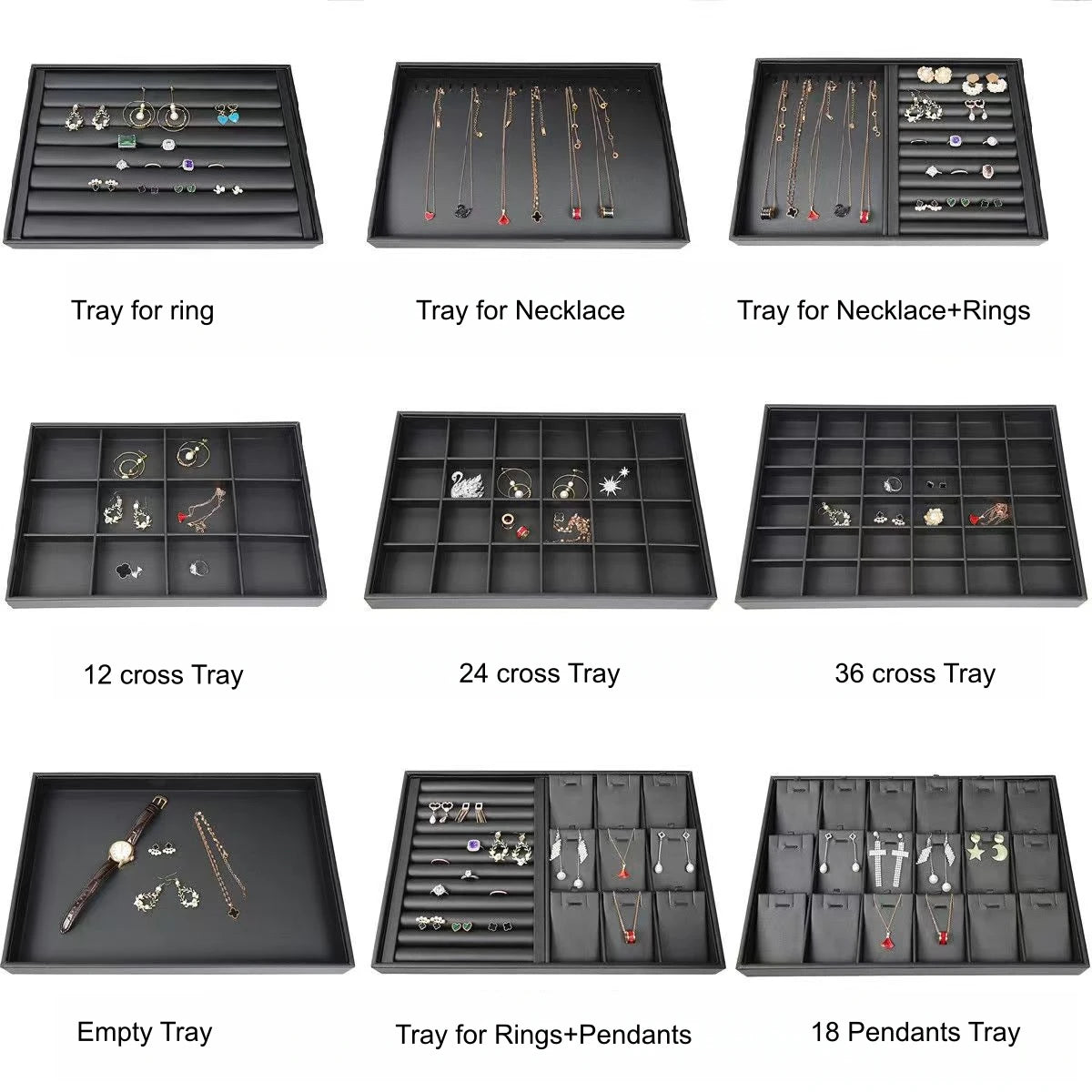 Black PU Leather Jewelry Tray Exhibition Display Rack Props for Ring Earrings Pendant Necklace