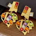 Wholesale Fashion Jewelry Vintage Court Medieval Colorful Crystal Earrings Without Ear Holes Diamond Heart Earrings No Piercing