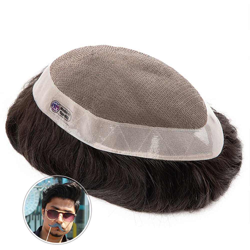 Men Wig Human Hair Toupee Fine Mono Male Wig 130% Density Durable Hair Prosthesis Toupee Men 6" Hair Replacement System for Men