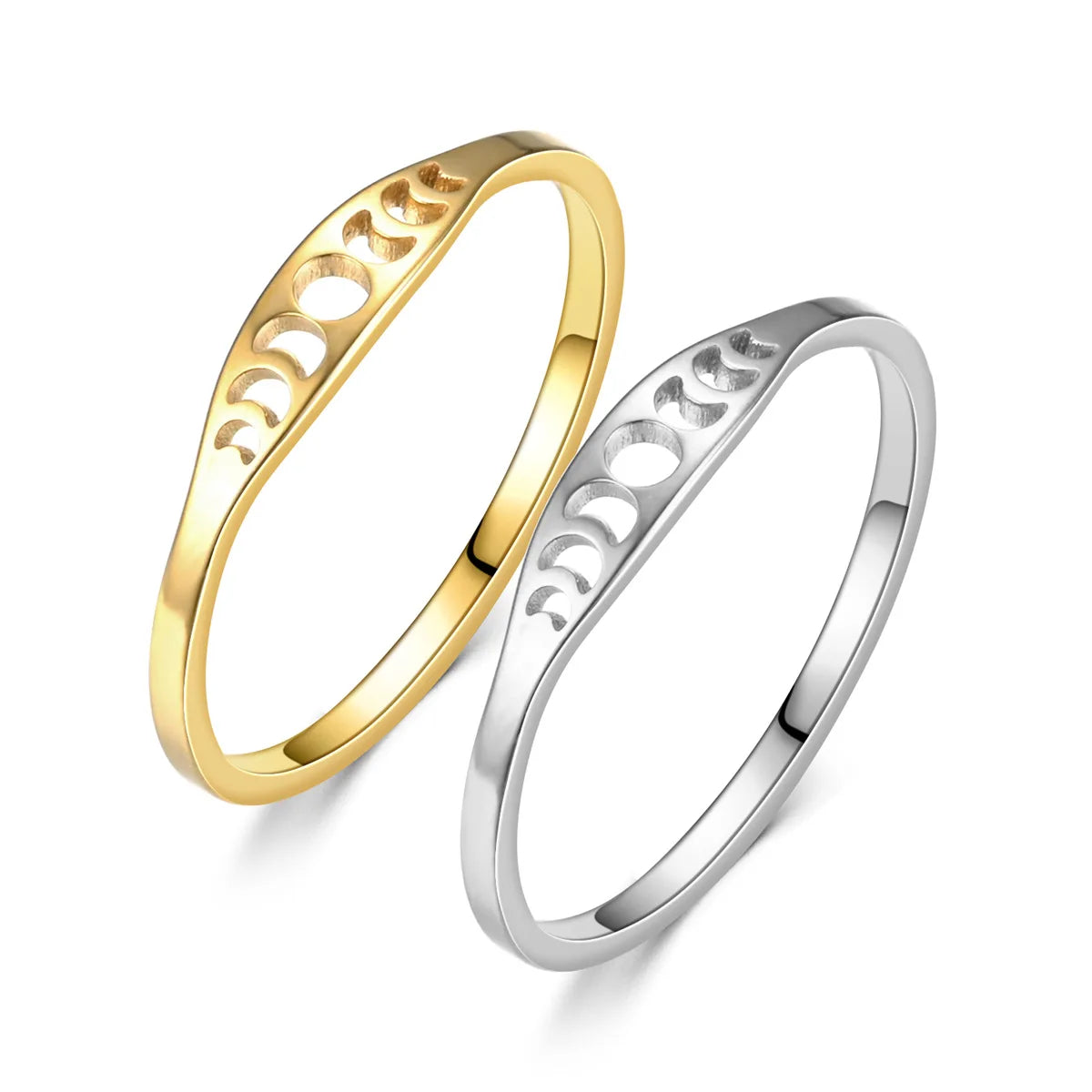 DINGCHAO Minimalist Sun Moon Hollow Ring Multicolor Geometric Couple Fine Jewelry Ins Colorful Stainless Steel Ring