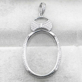 Sterling Silver 24*32mm Semi Mount Pendant Empty Frame Blank Support Setting S925 Base Holder Without Center Stone for DIY Inlay
