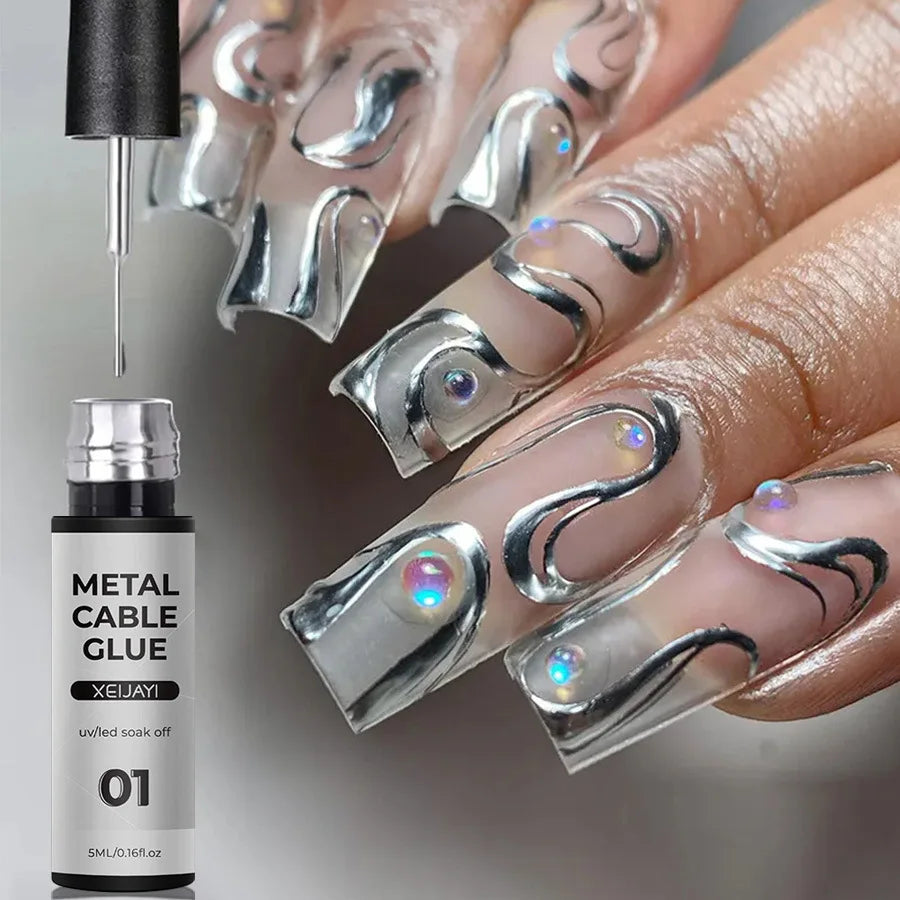 5ML Metallic Painting Liner Gel Polish Rose Gold Silver Mirror Gel Nail Polish Semi Permanent Lines French Nail Gel