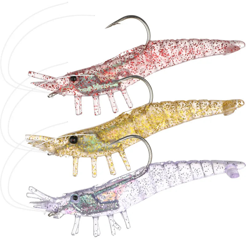SNEDA 9cm/10g New Bait Jigs Worm Soft Fishing Lure Luminous Shrimp With Single Hook Soft Plastic Lures Shrimp Fishing Bait