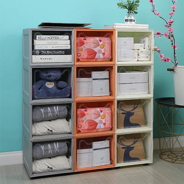 Haogle Household 5 Pieces Packing Transparent Decorative Stackable Organizer Containers Sneaker Storage Plastic Shoe Box