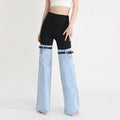 2024 New Style European American Street Trendy Loose Jeans Elastic Waist Personalized Splicing Straight Wide Leg Casual